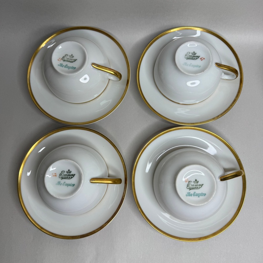 Eamag Bavaria The Empire Tea Cup Saucer Set 4 White Gold Gilt Trim Vintage - Picture 3 of 15